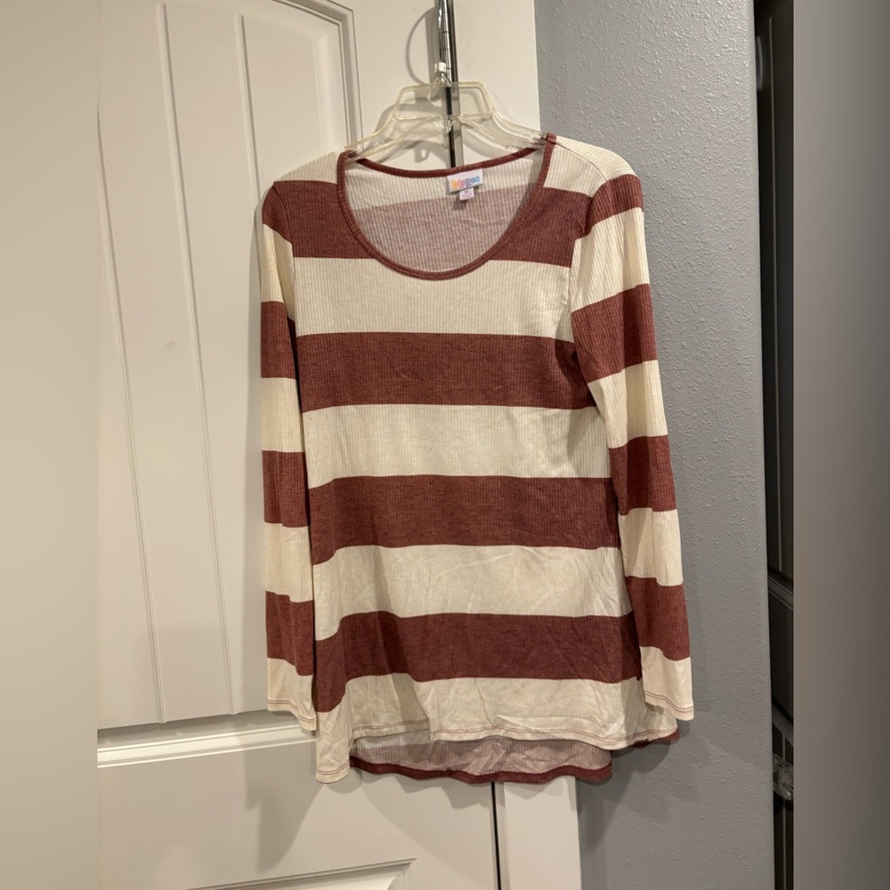 Lularoe long sleeve top burgundy and cream size medium